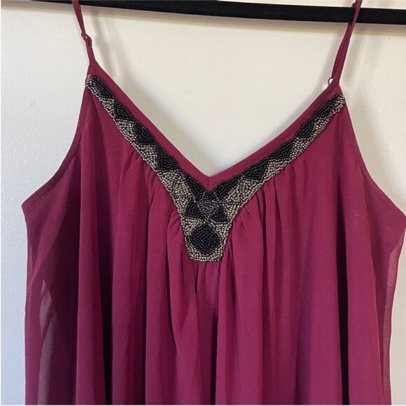 Express Dark Red Beaded Collar Mini Dress size XS Pleated Dark Romantic Vamp - Picture 7 of 14